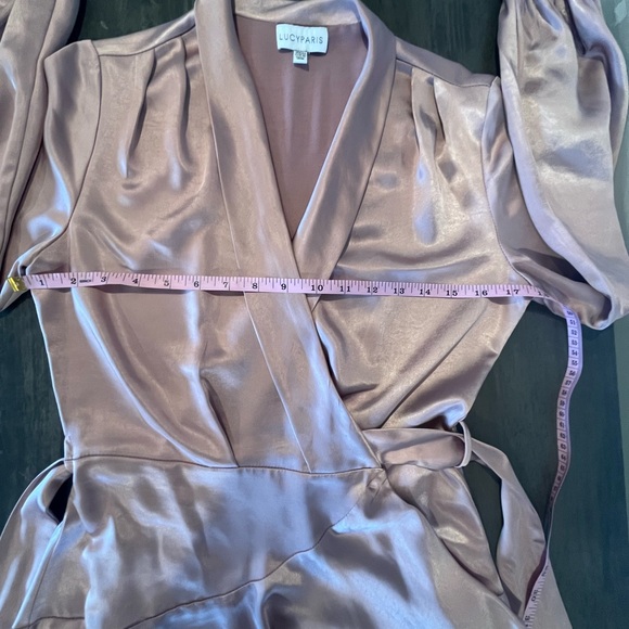 Lucy Paris - Adonia Satin Long Sleeve Mini Wrap Dress - Dusty Rose - XS - NWOT - Picture 14 of 16